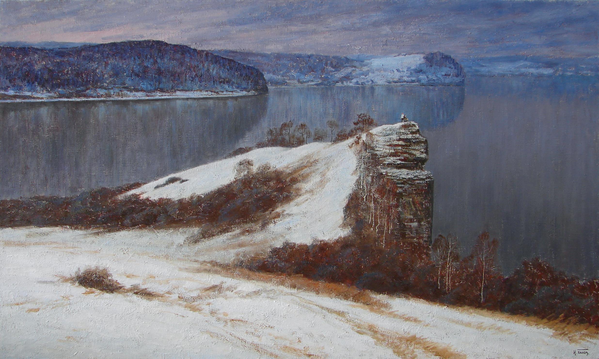 Volga. First snow. Original modern art painting