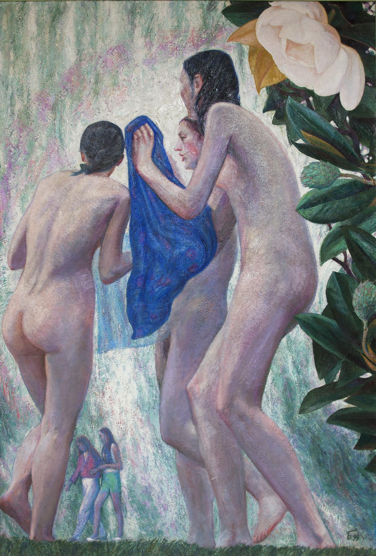 Three girls. Original modern art painting