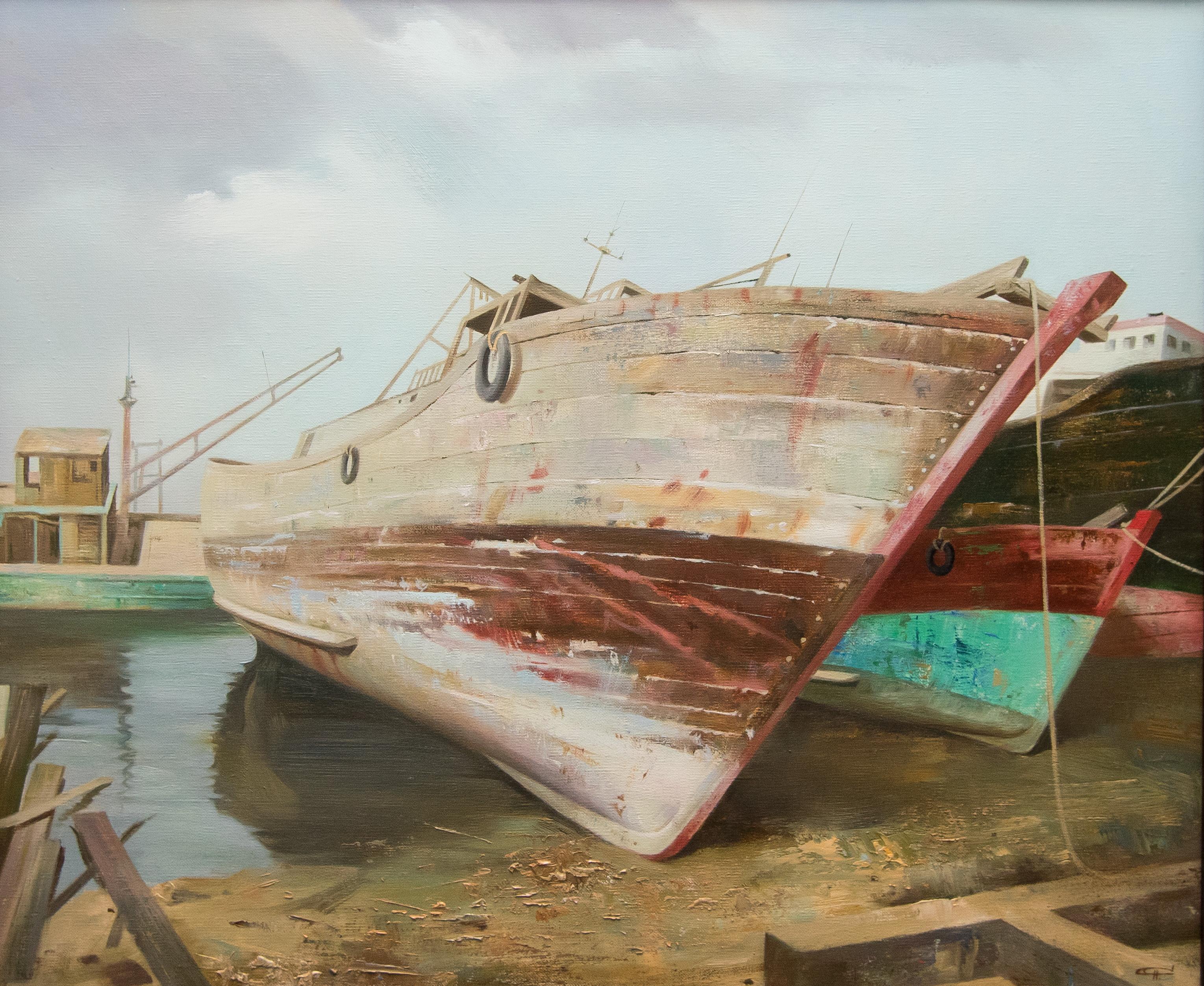 старые лодки. Original modern art painting