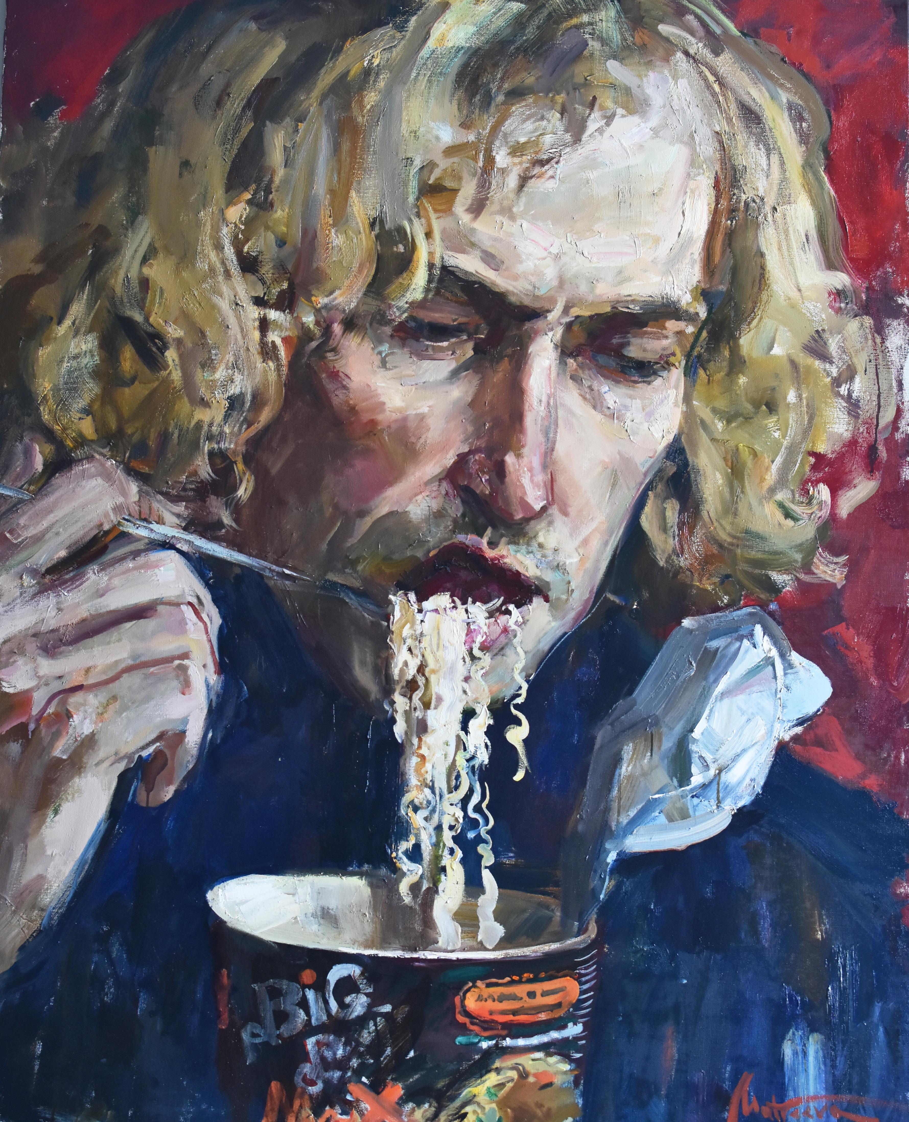 Man with spaghetti.. Original modern art painting