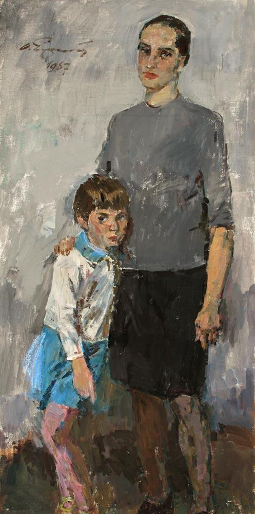 母亲和女儿. Original modern art painting