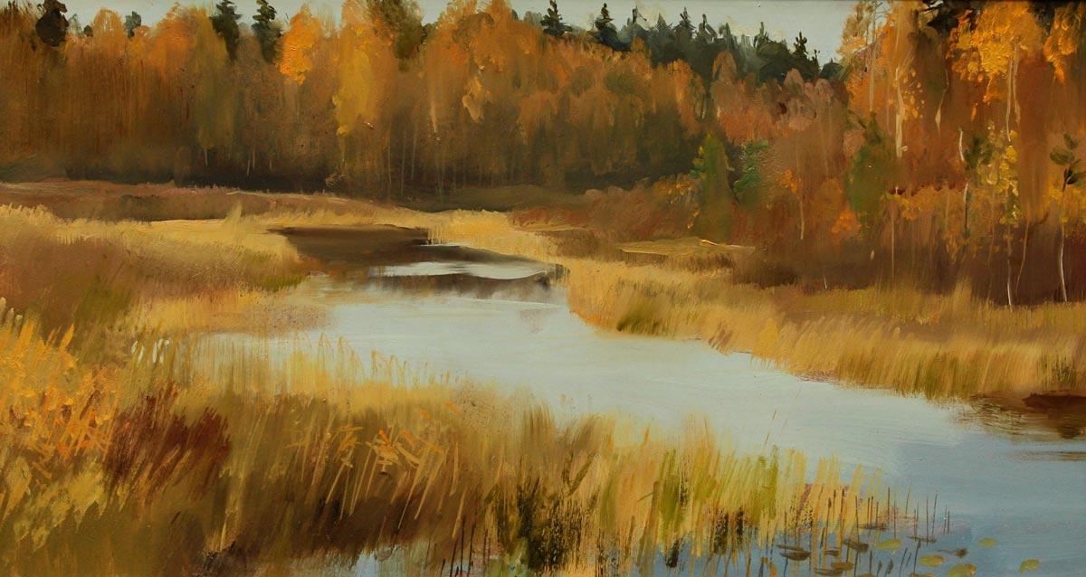 Golden autumn. Original modern art painting