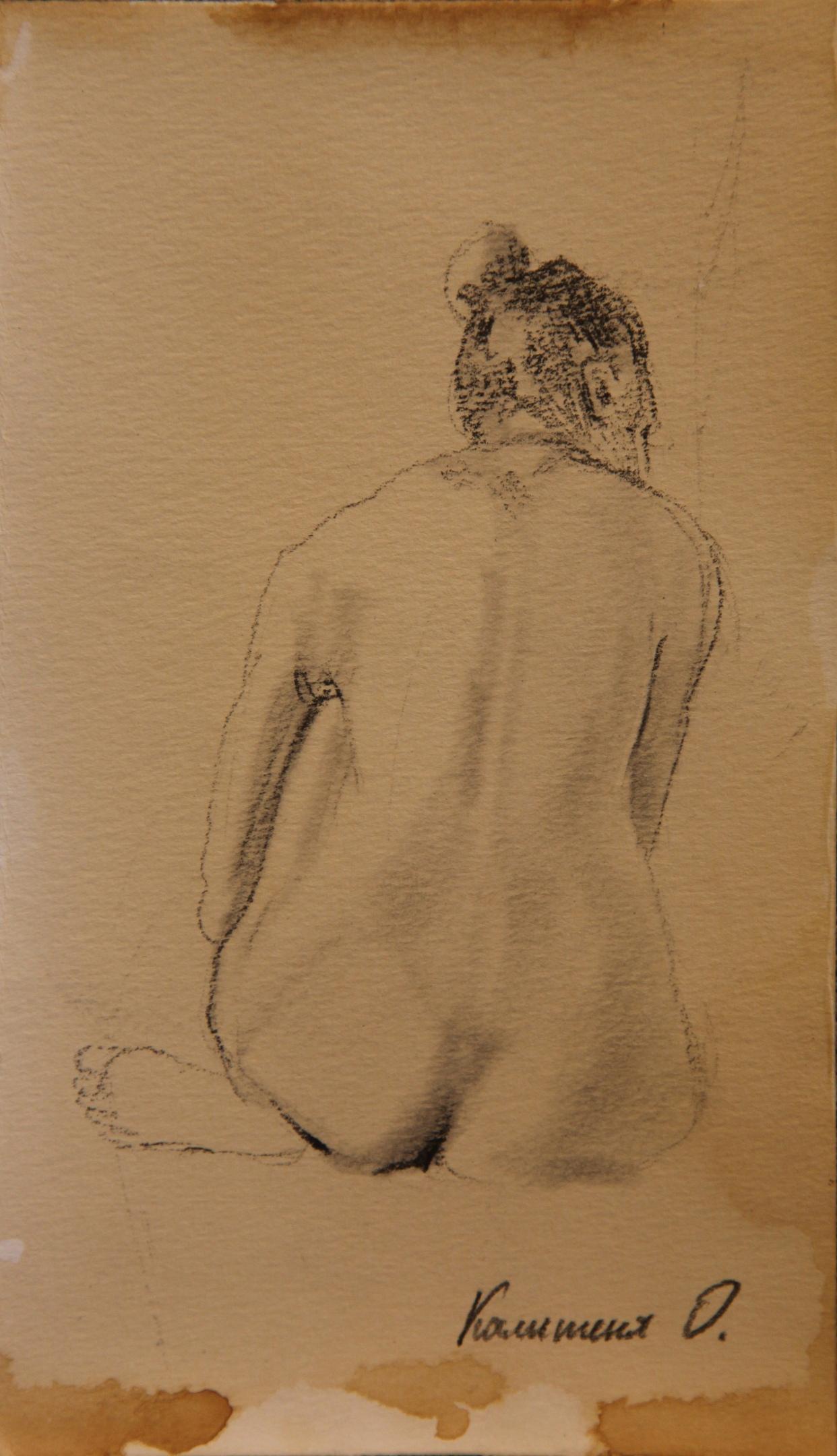 Sketch of a naked girl from the back, 2019.. Original modern art painting