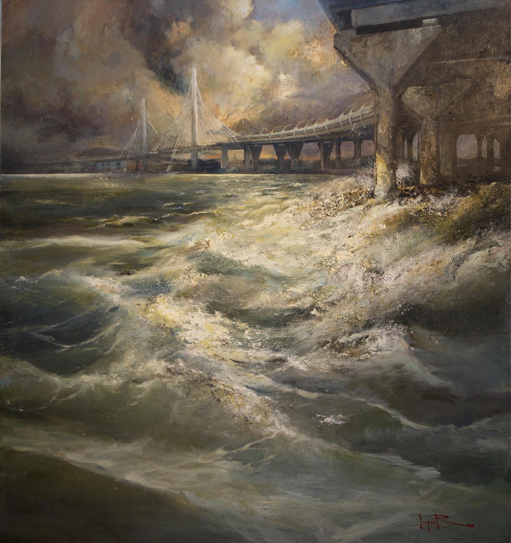 Storm at Saint-Petersburg ring. Original modern art painting