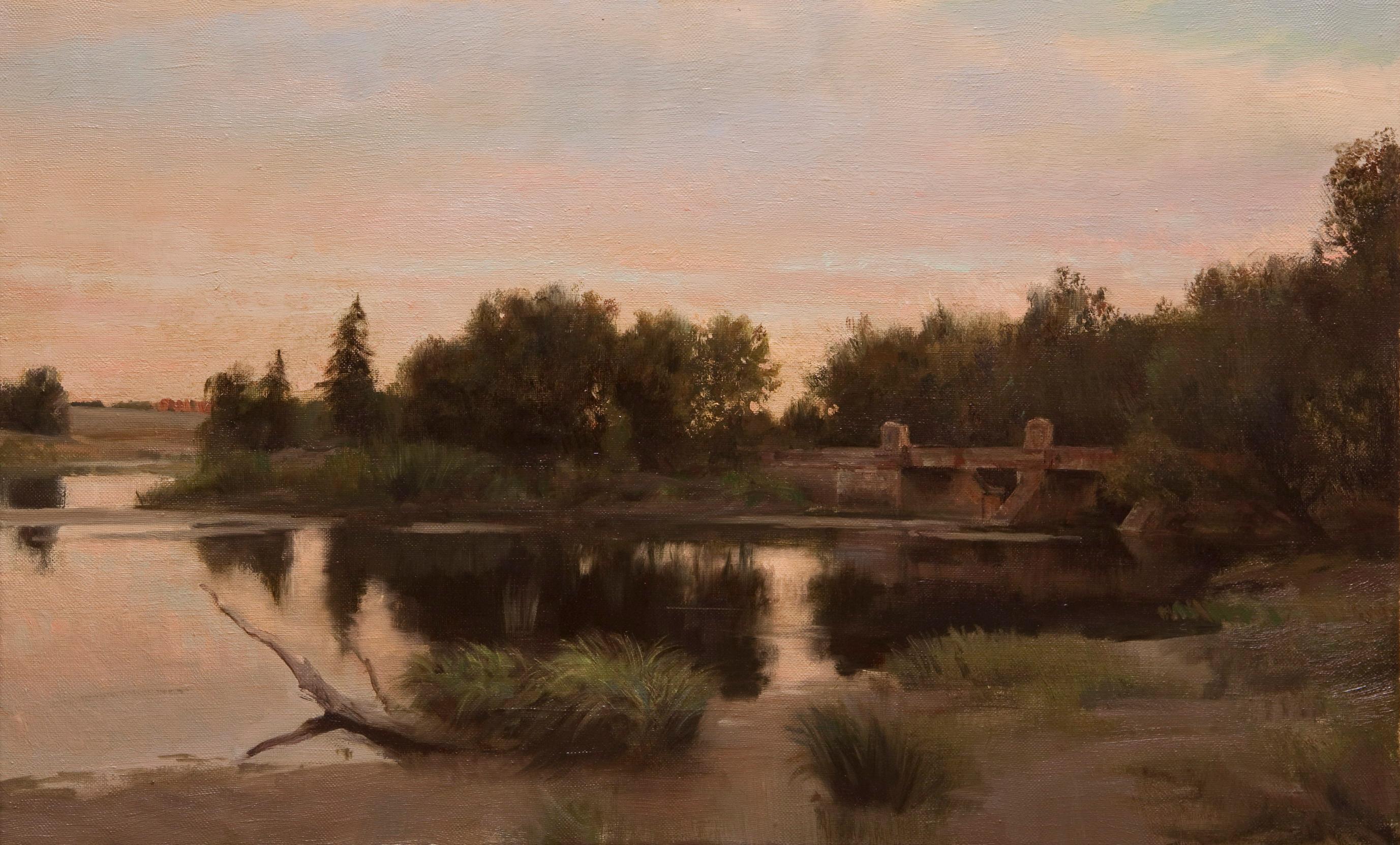 Evening. Dam . Original modern art painting