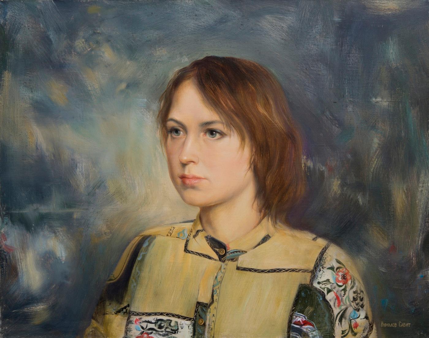 Wife's portrait. Original modern art painting