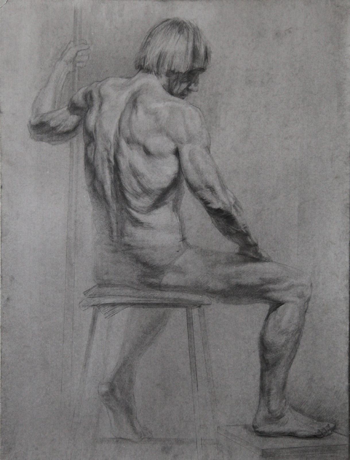 Seated male figure from the back. 2020. Original modern art painting