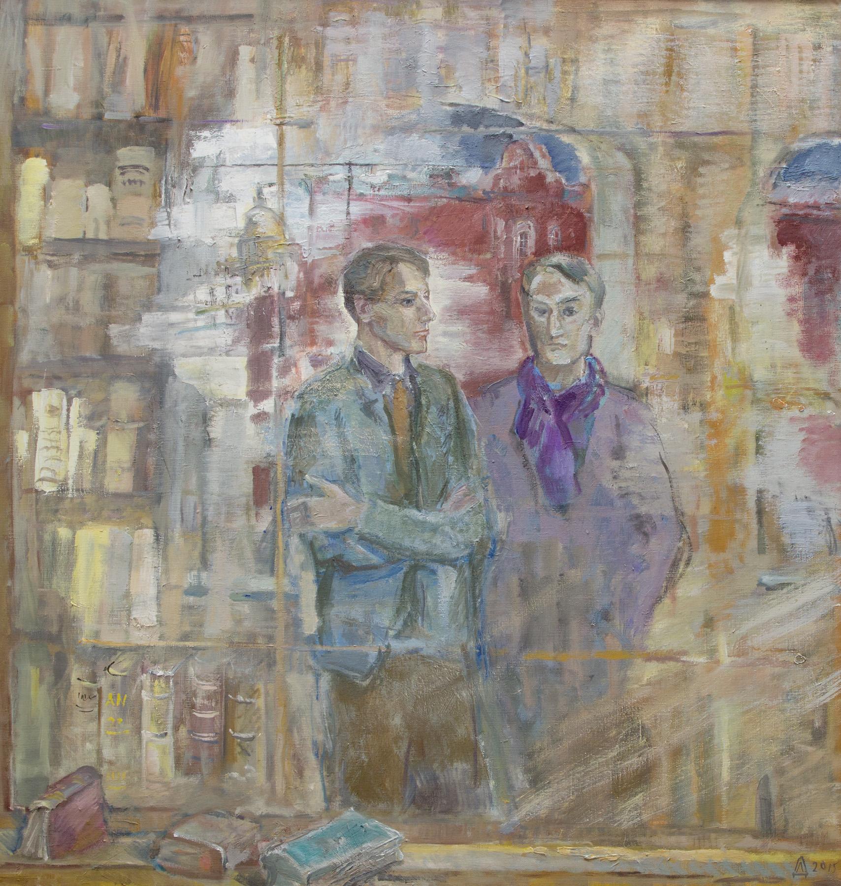 Nikolay Davidenkov and Lev Gumilev at the university. 1937 year.
100x95 cm, oil on canvas. 2015. Original modern art painting