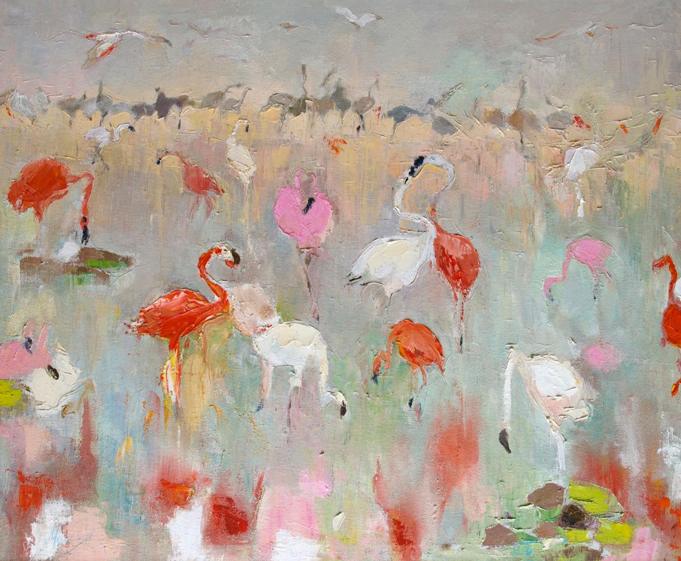 фламинго.. Original modern art painting