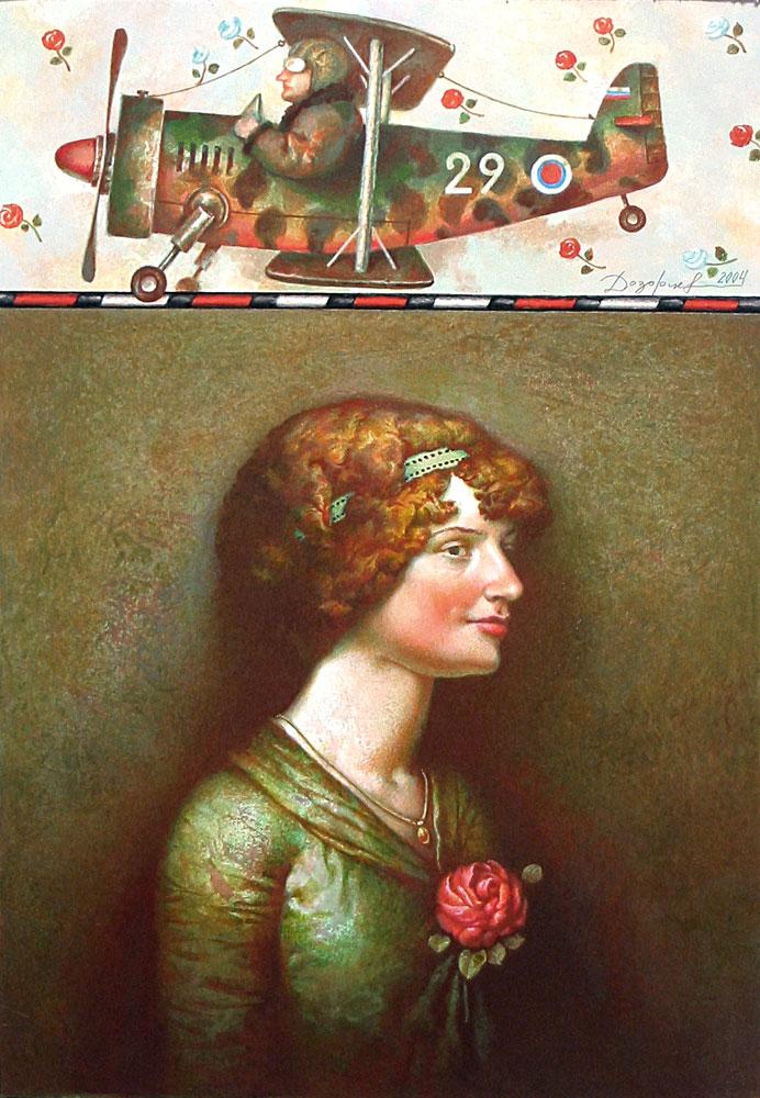 Girl and airman. Original modern art painting