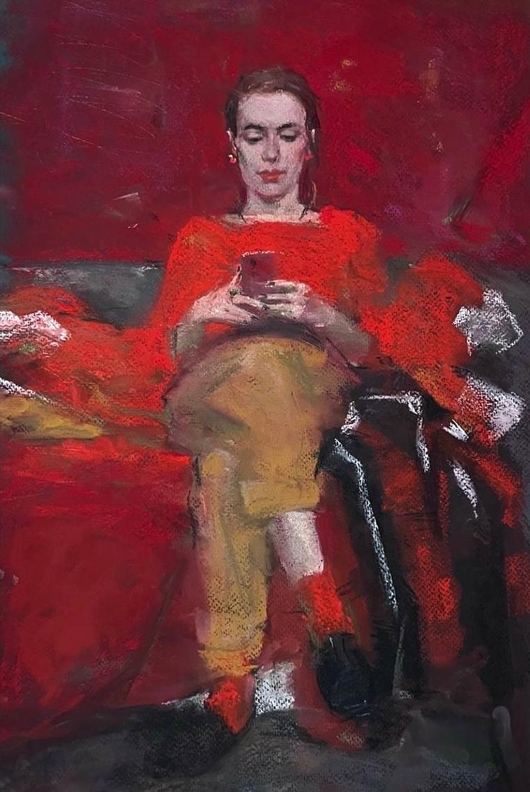  Katya on red. Original modern art painting