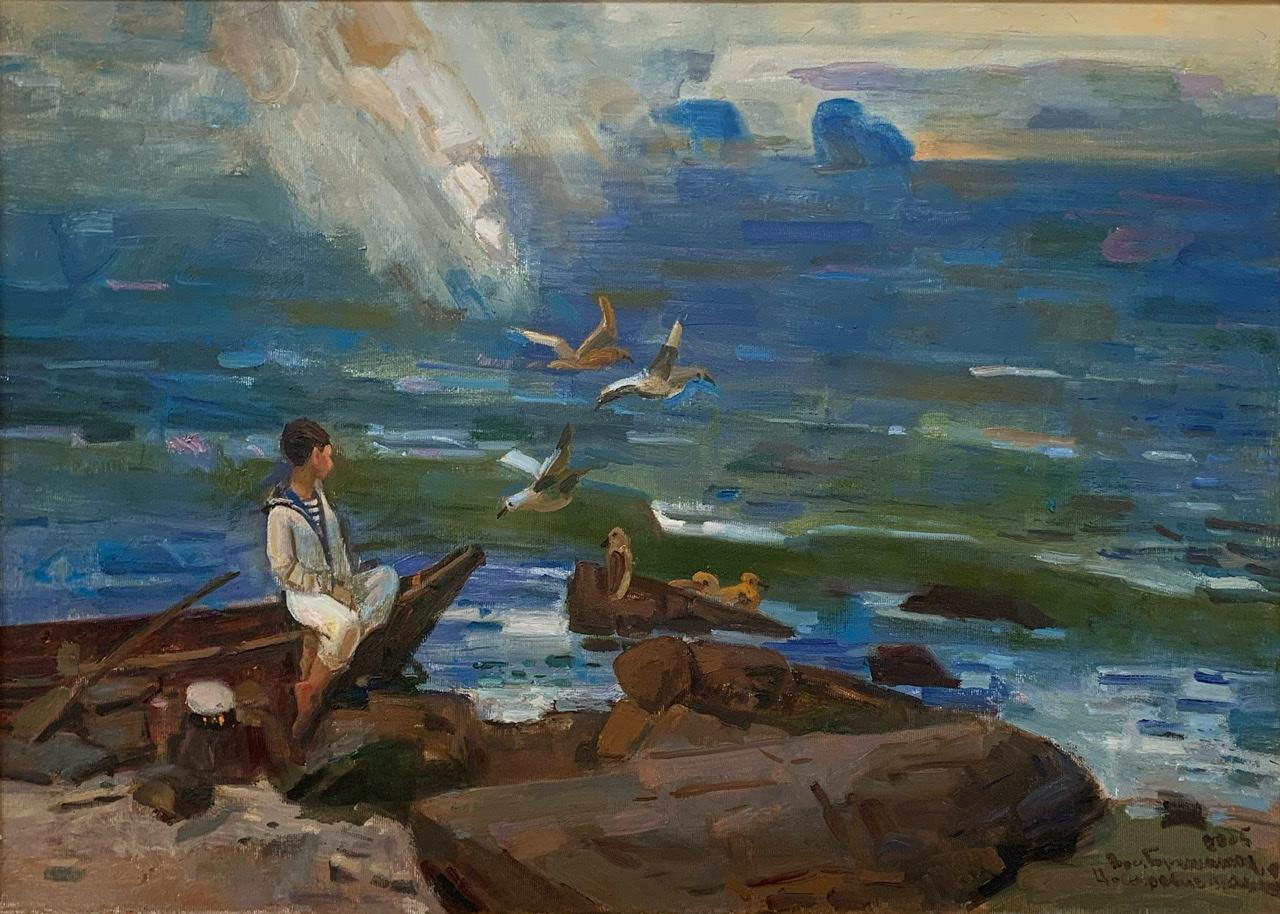 Crown prince Alexey at the sea . Original modern art painting