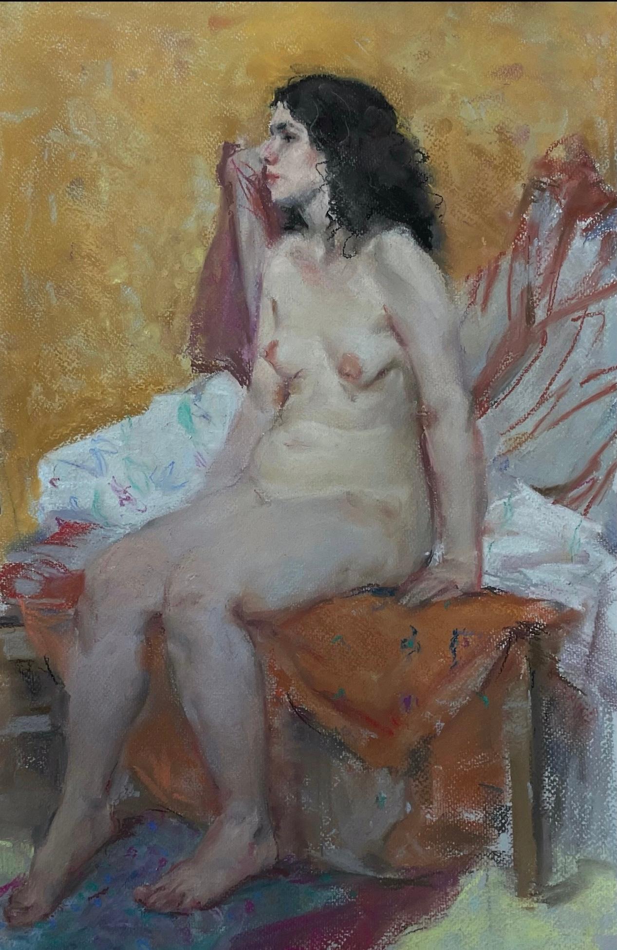  nude on yellow. Original modern art painting