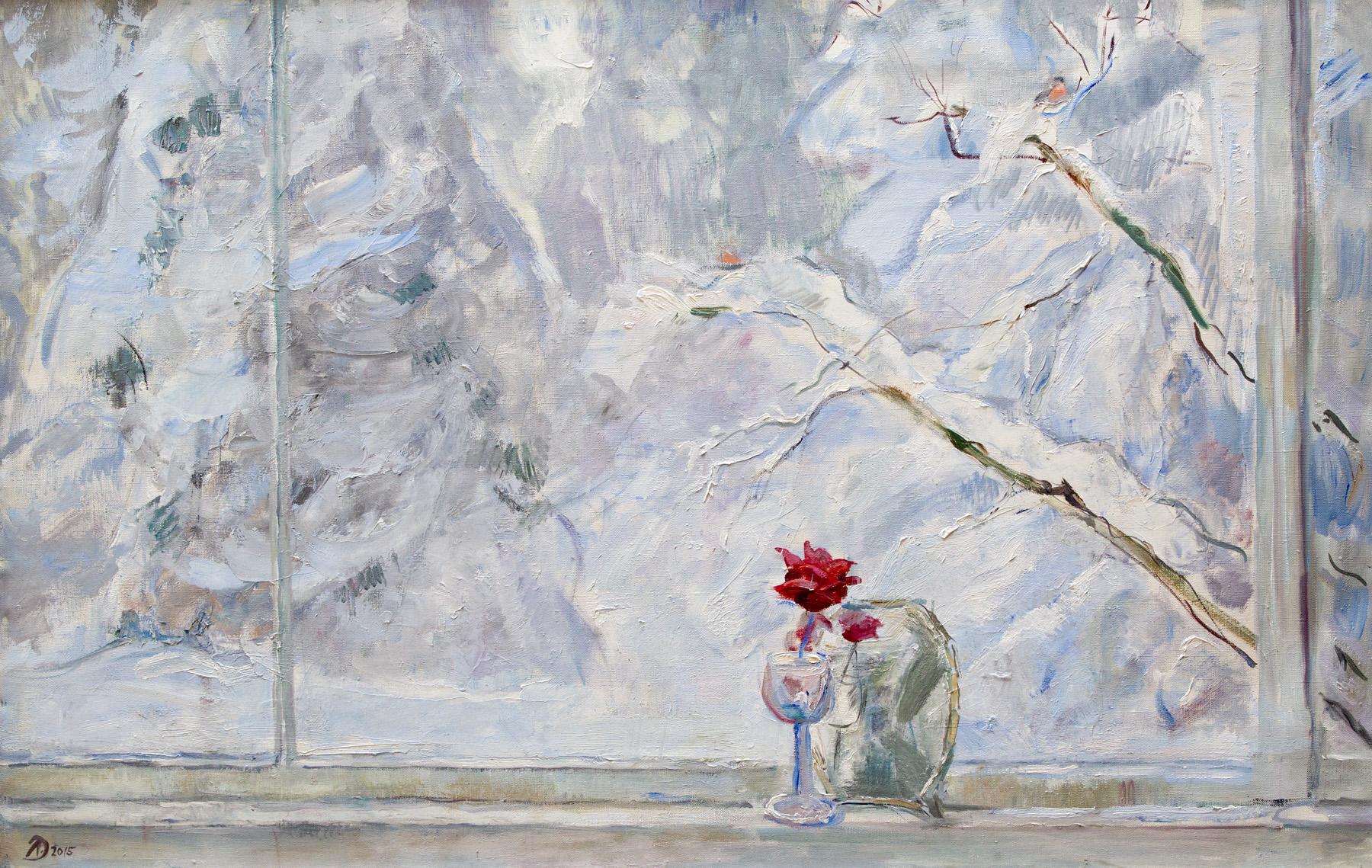 Snow-covered New Year. Original modern art painting
