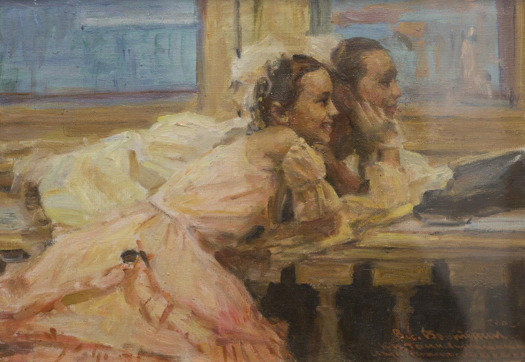 Young dancers O. Pavlova and A. Levkina as imperials children. Original modern art painting