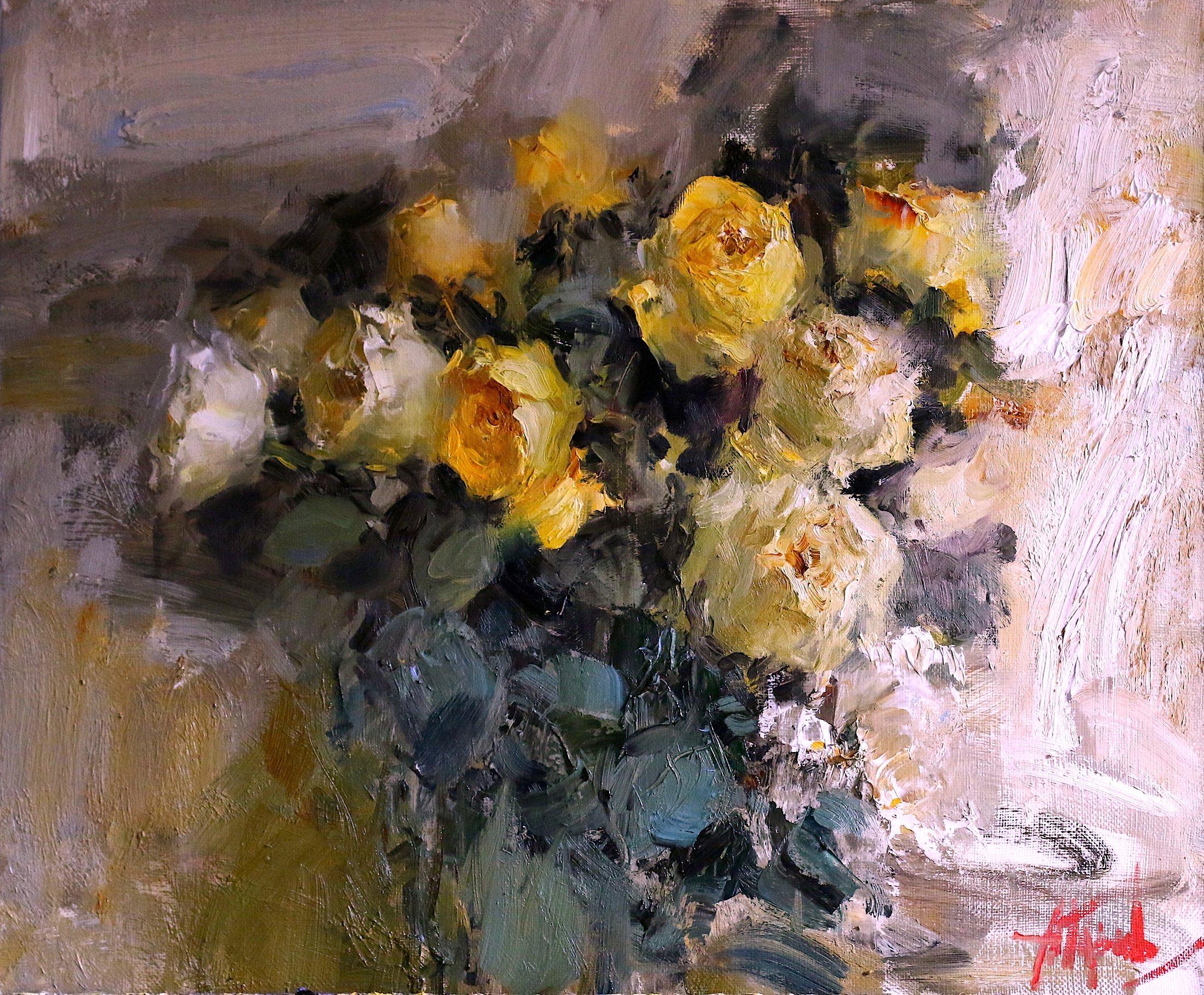Yellow Roses . Original modern art painting