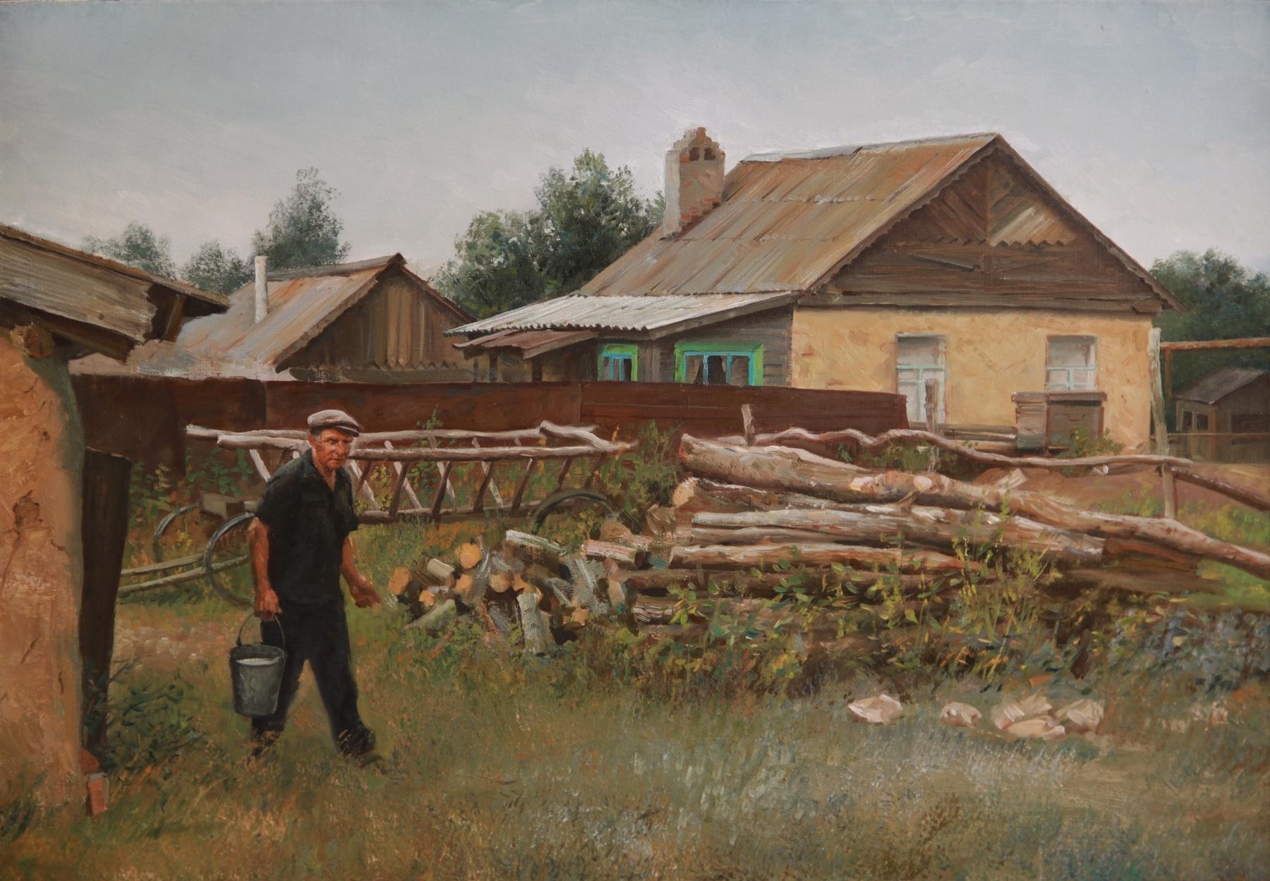 August in the village. Original modern art painting
