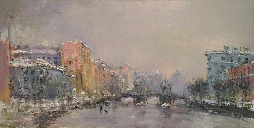 Fontanka river. Wet snow, 2005. Original modern art painting