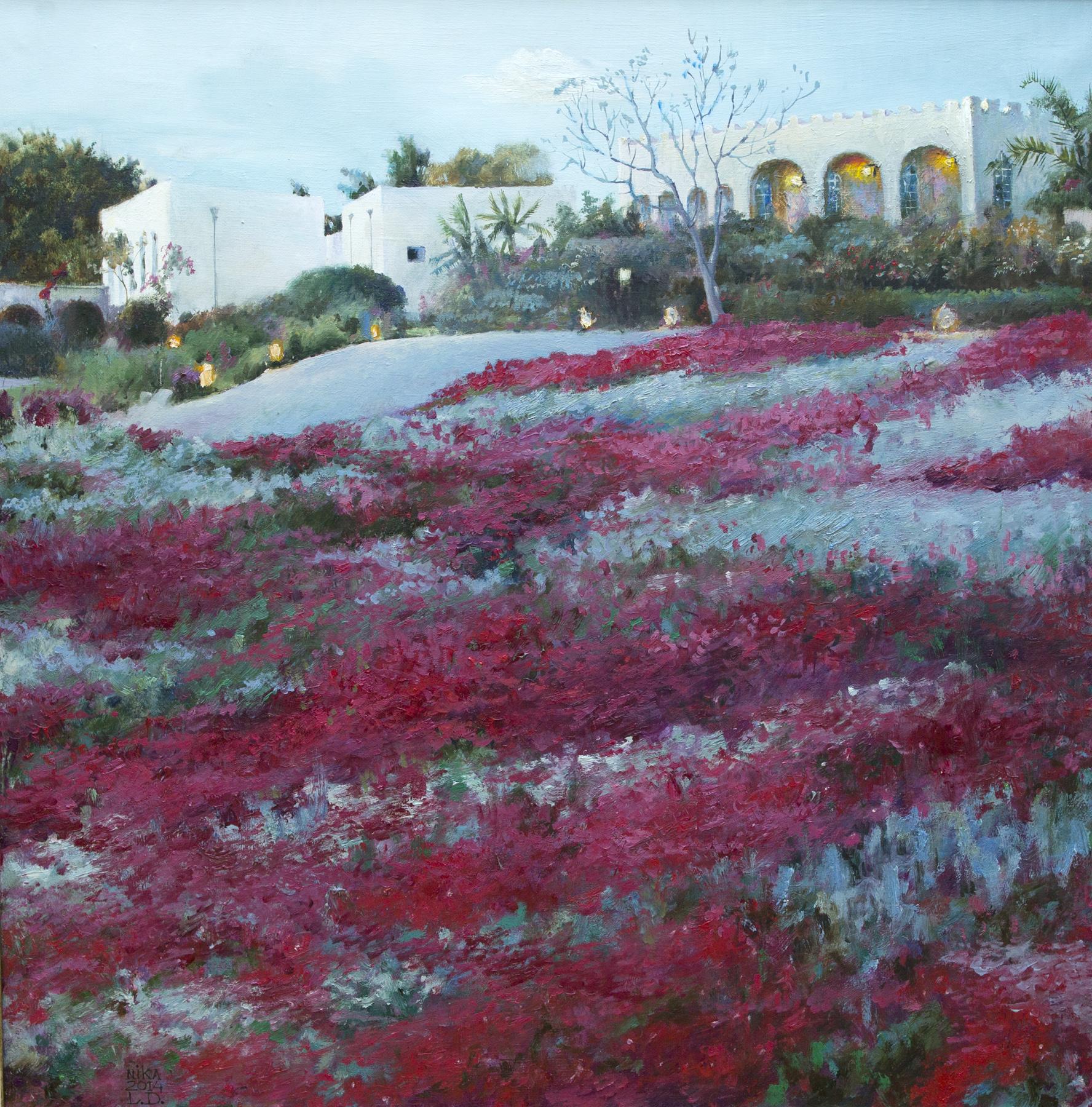 Evening. Flowering field. Original modern art painting