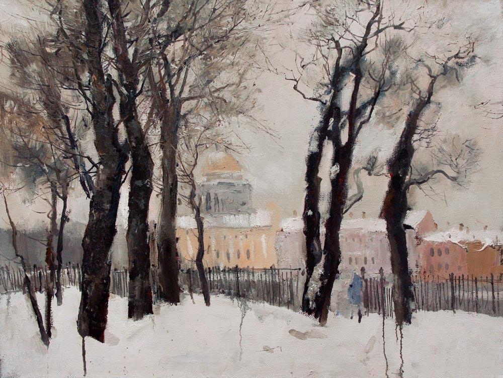 Winter day. Original modern art painting