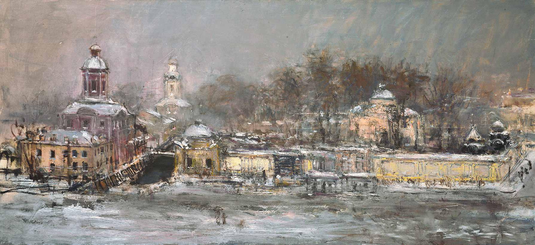 alexander nevsky Lavra. Slush, 2013. Original modern art painting