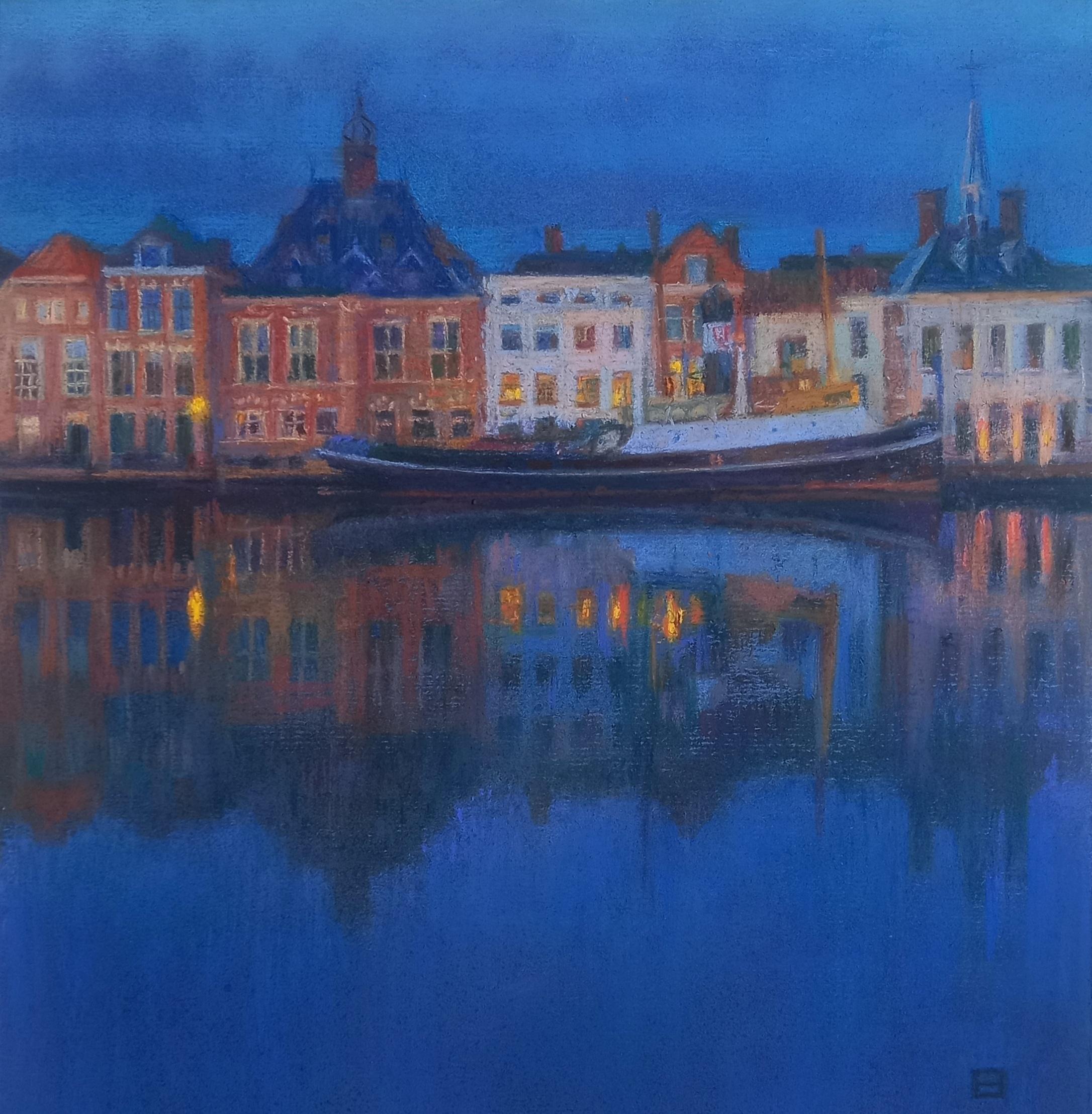 City by the water. Original modern art painting