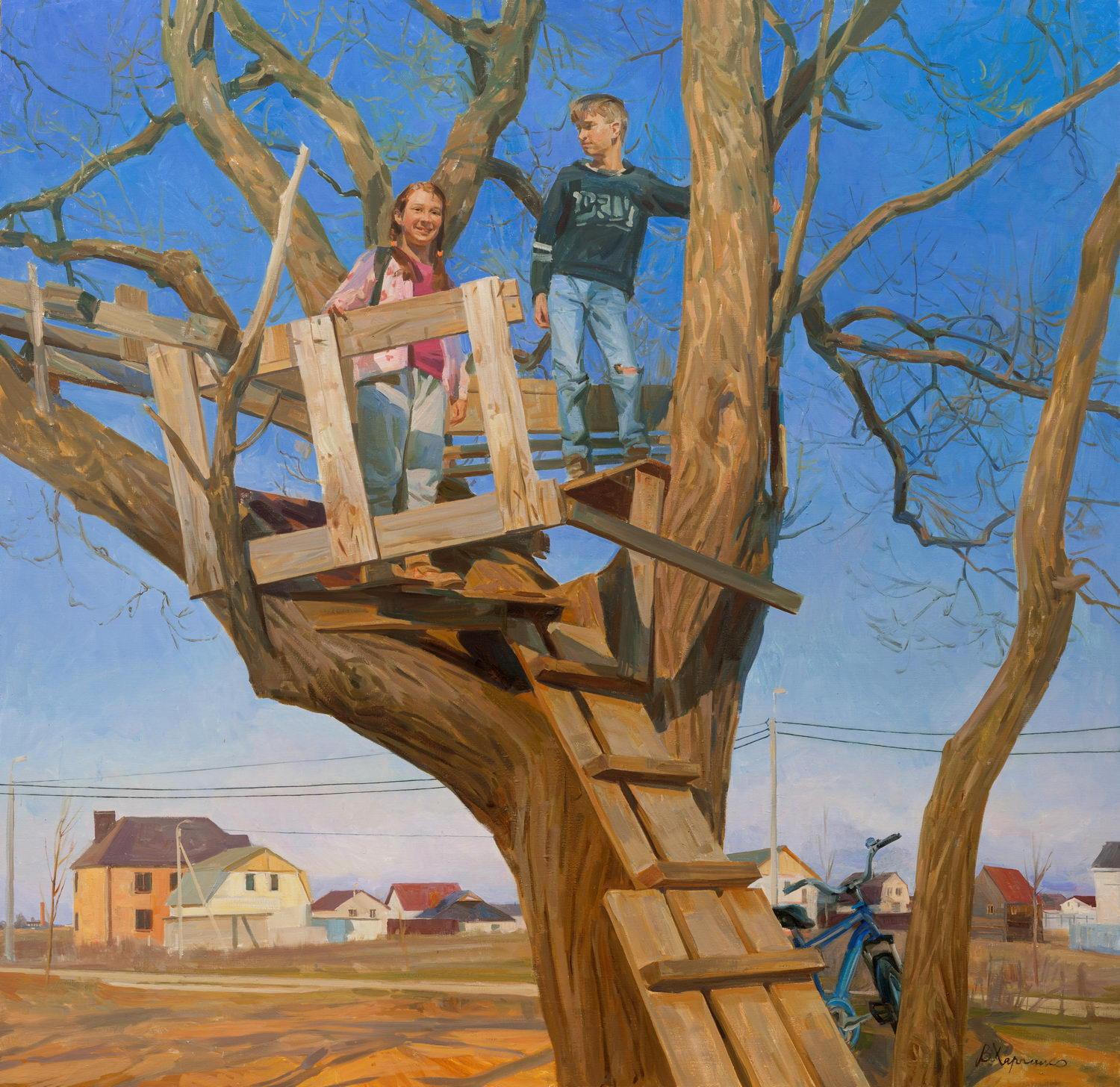 Treehouse. Original modern art painting