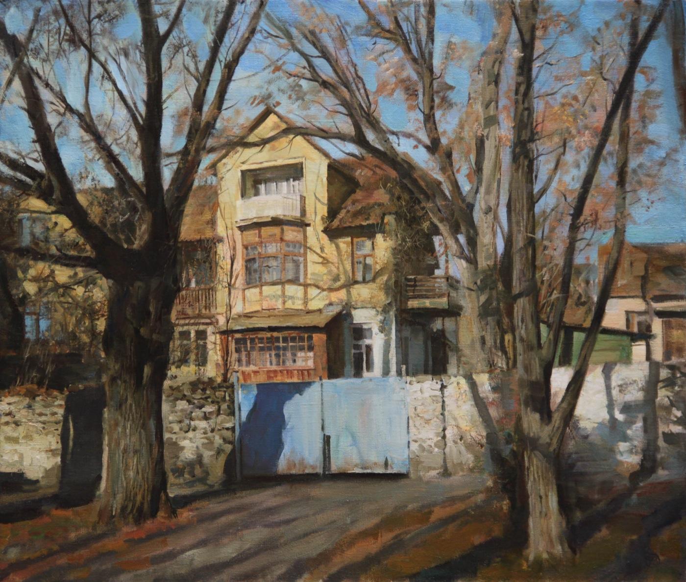 House sunlit. Original modern art painting
