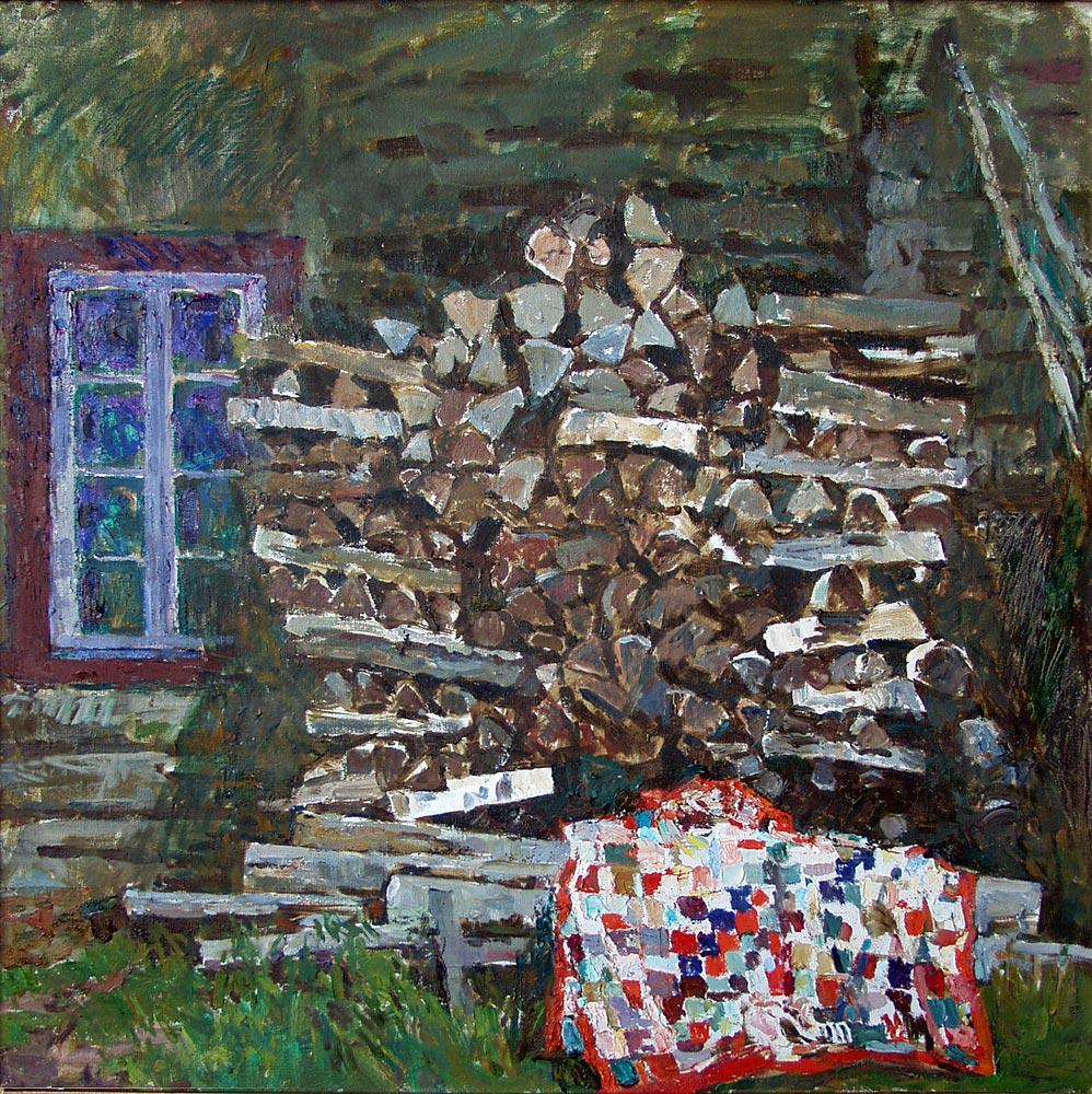 Stack of firewood. Original modern art painting