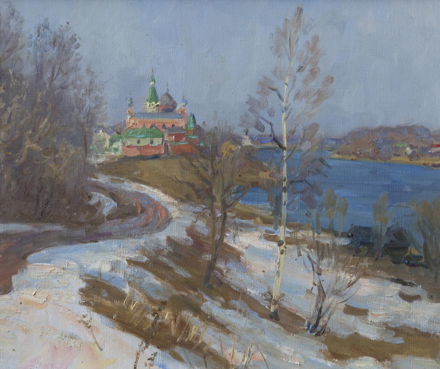 Last snow in Staraya Ladoga. Original modern art painting