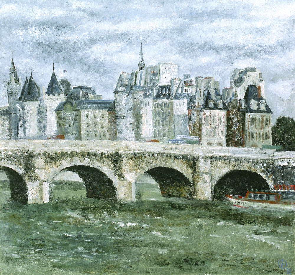 Paris. New bridge. Original modern art painting