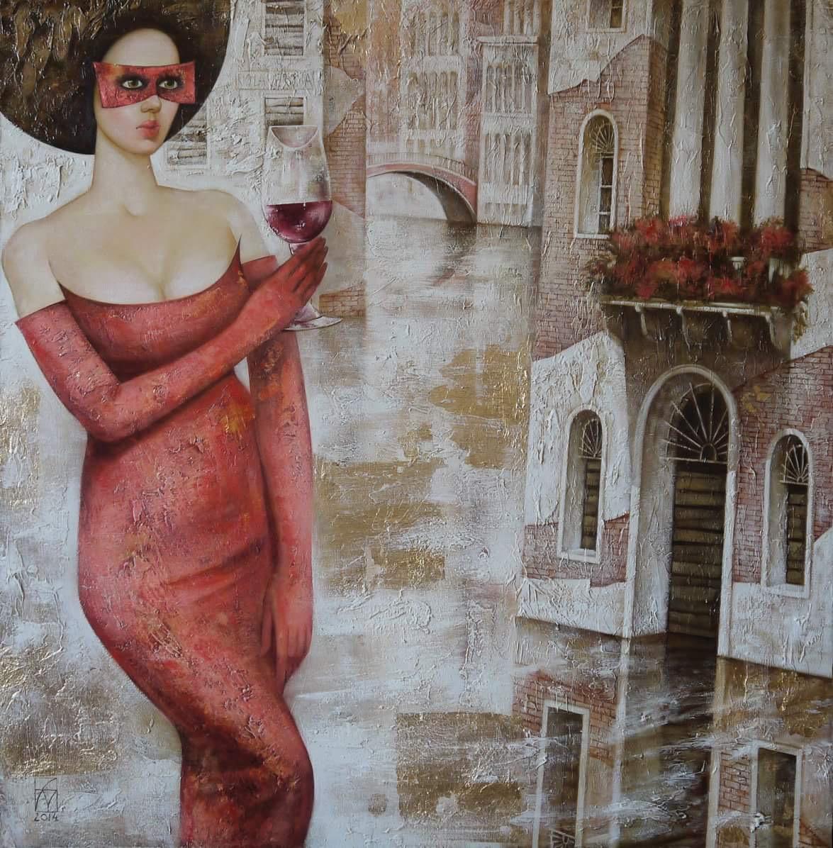 Red wine glass. Original modern art painting