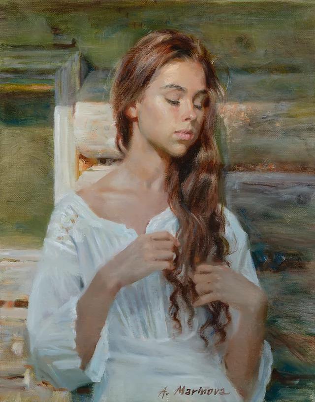 Girl in white . Original modern art painting