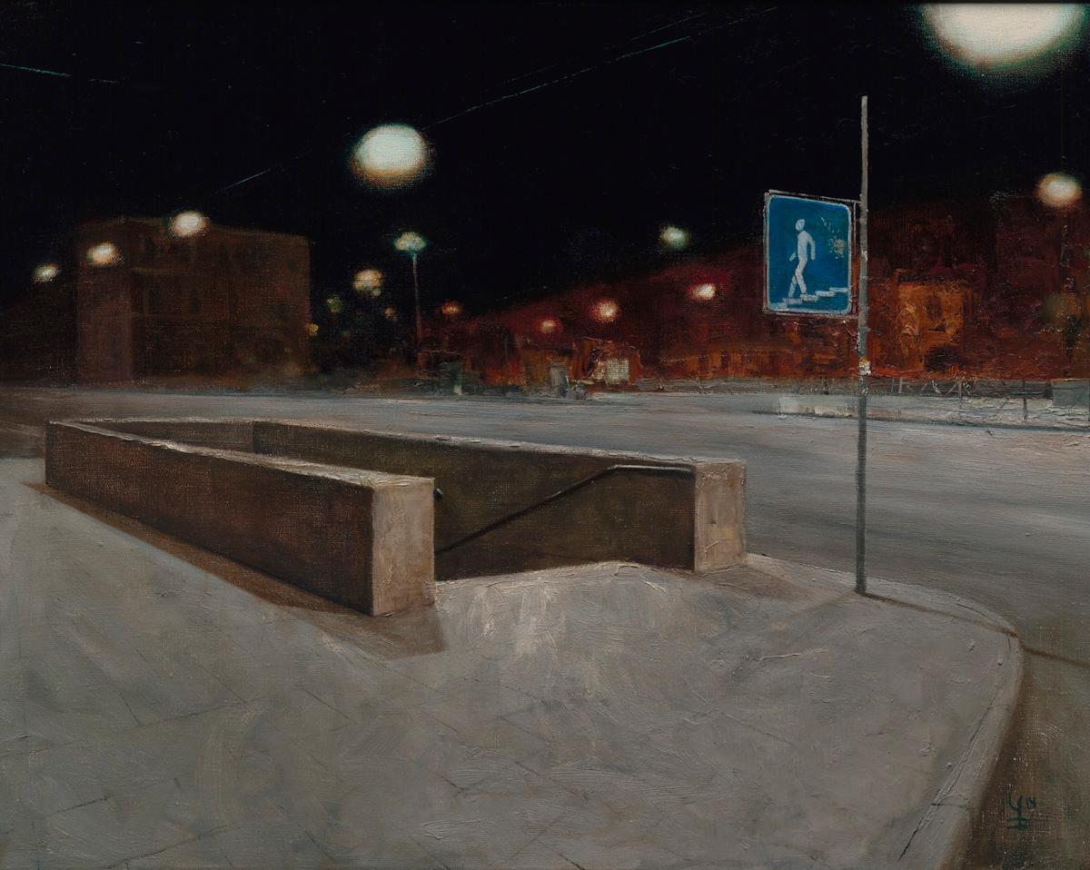 City square. Original modern art painting