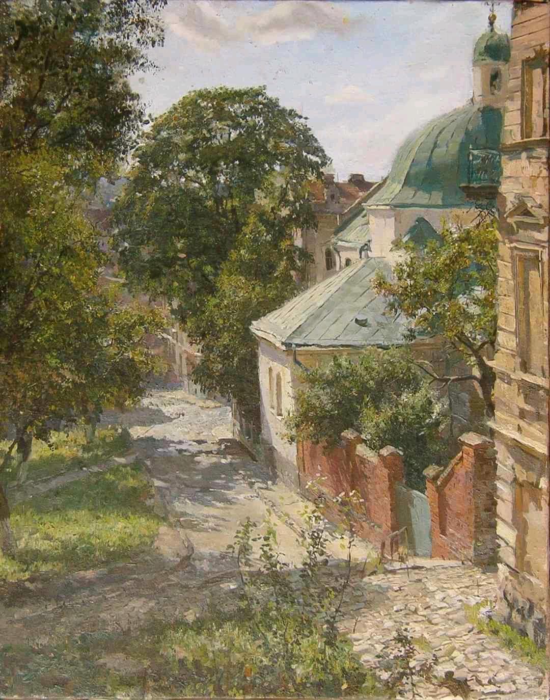Lviv.Old church. Original modern art painting