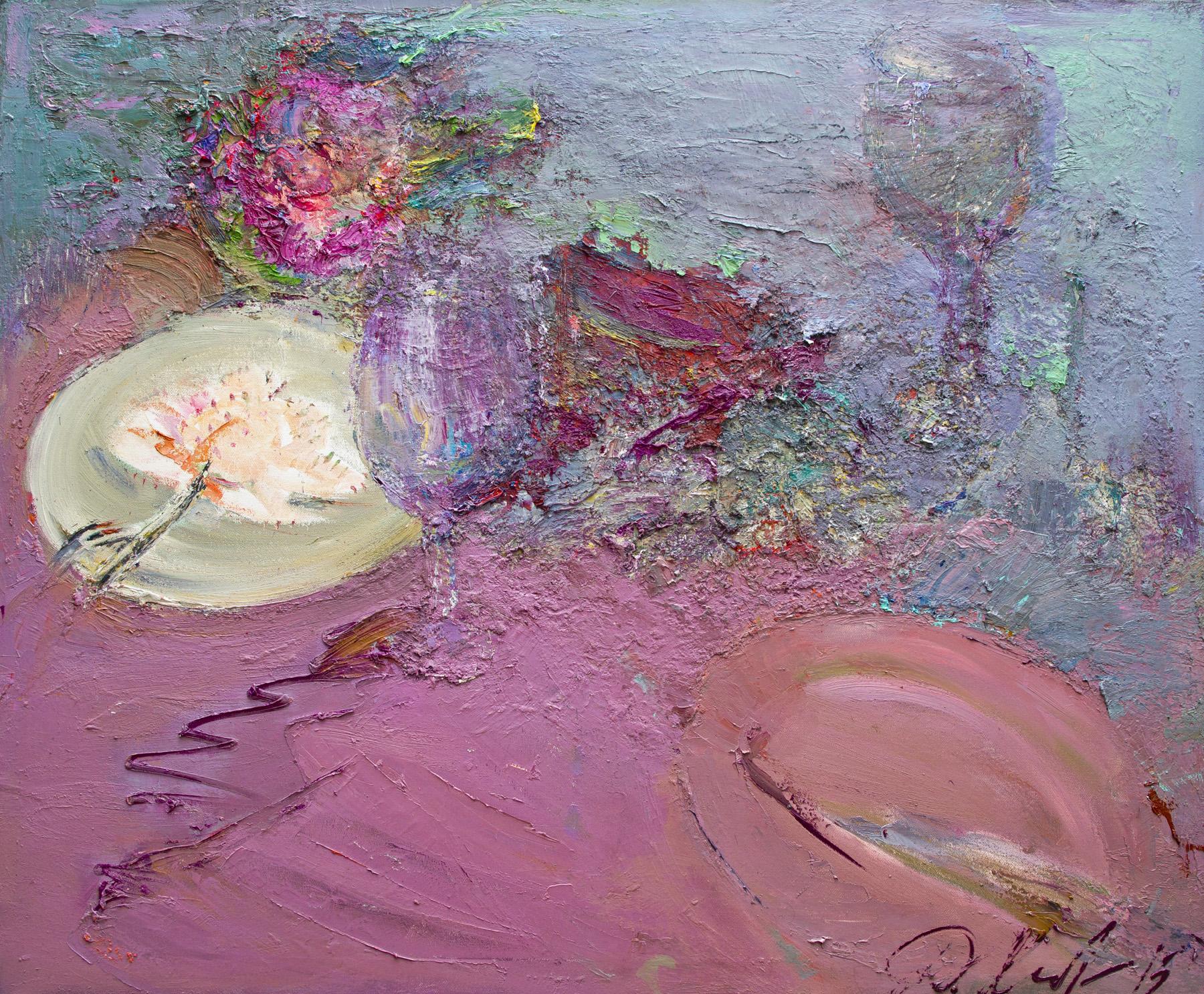 Pink table. Original modern art painting