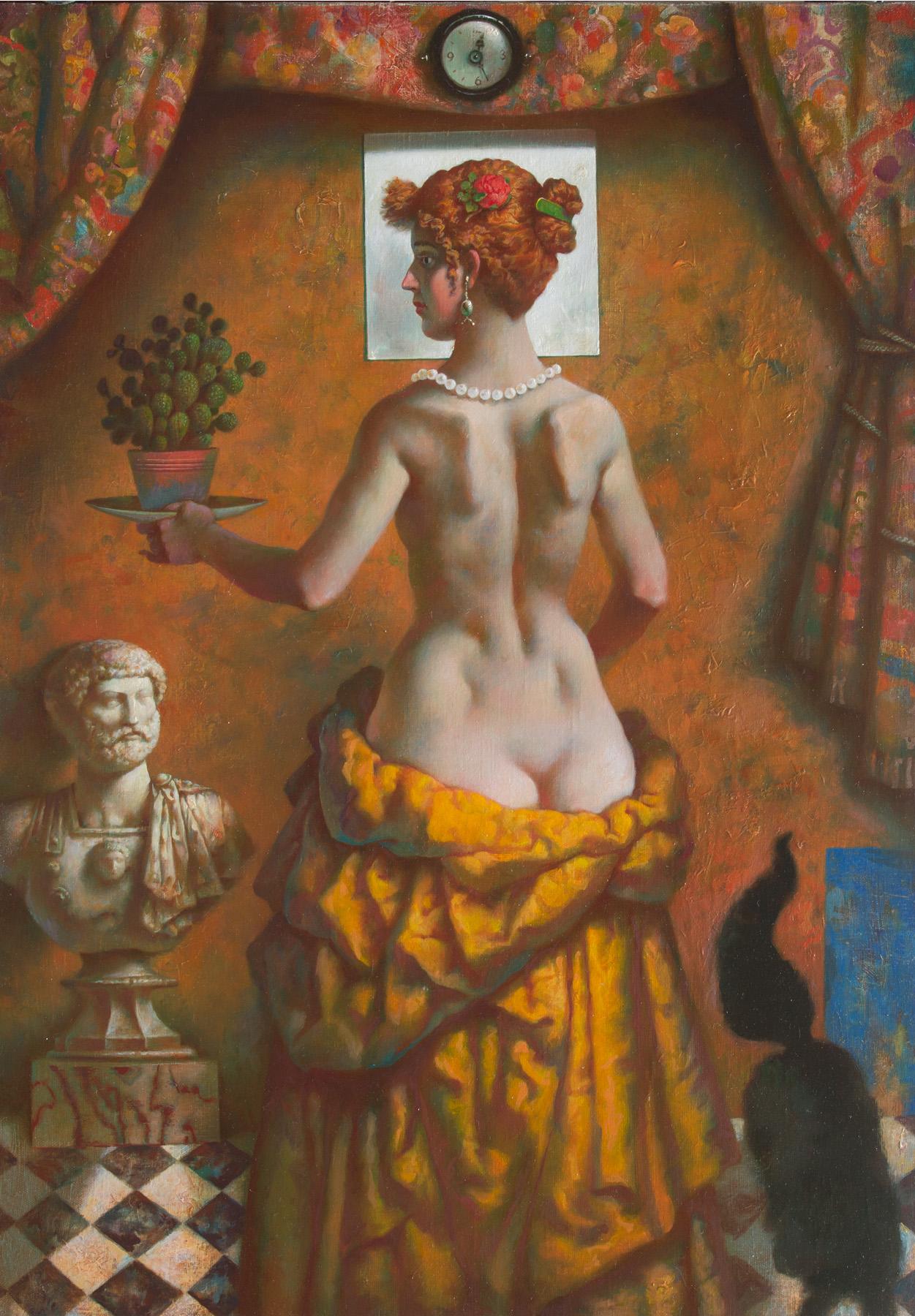 Nude with cactus. Original modern art painting