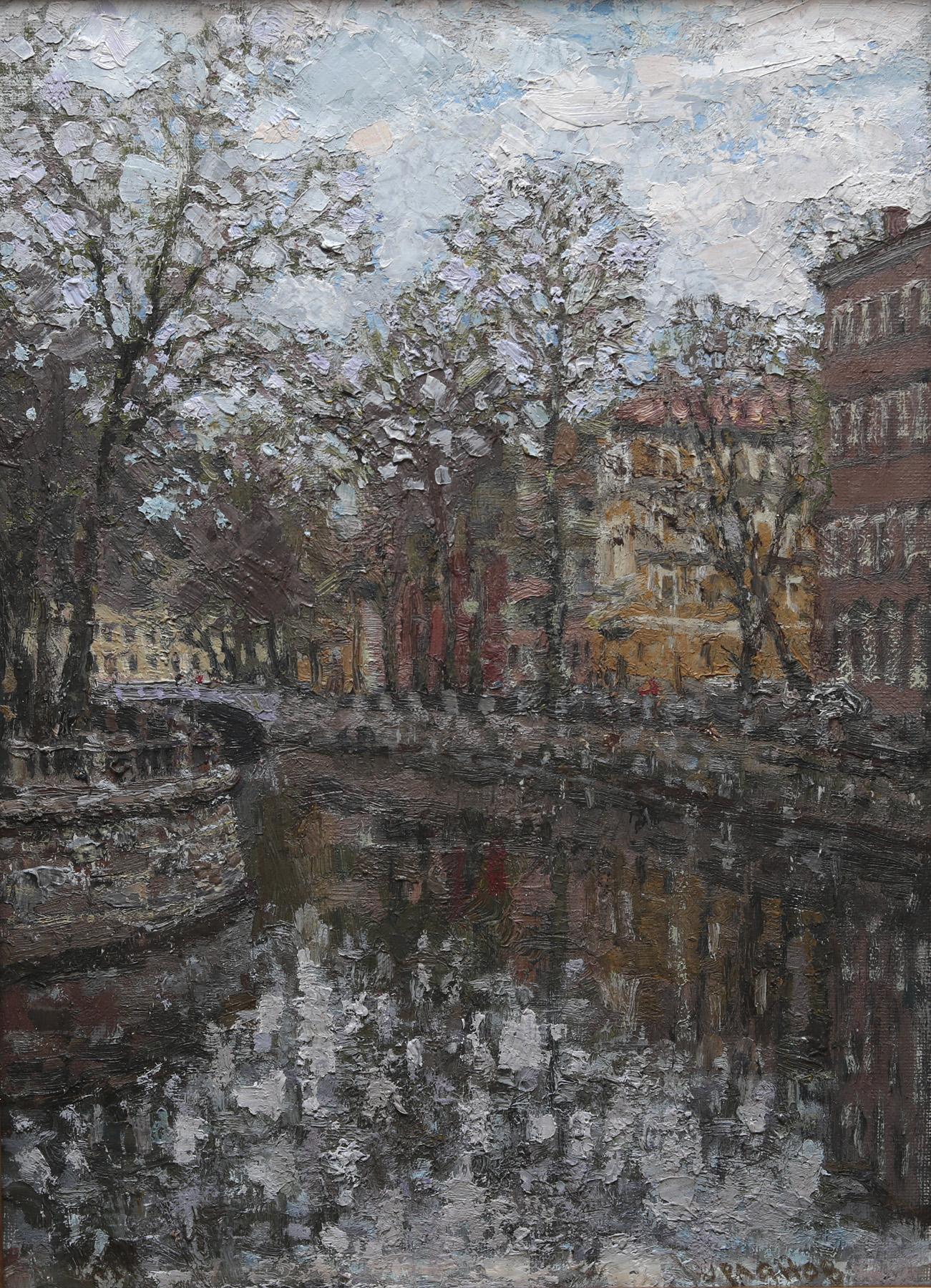 The canal. Spring. Original modern art painting