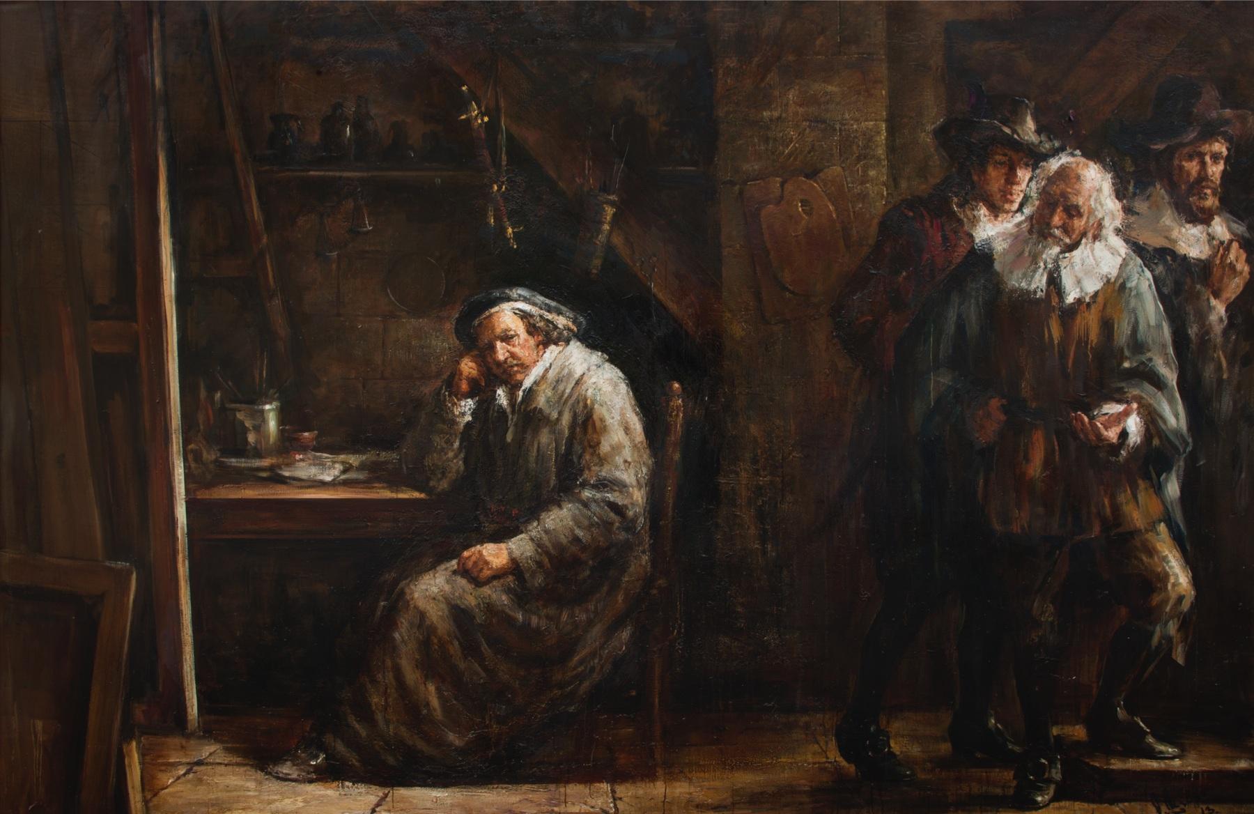In the Rembrandt's studio.. Original modern art painting