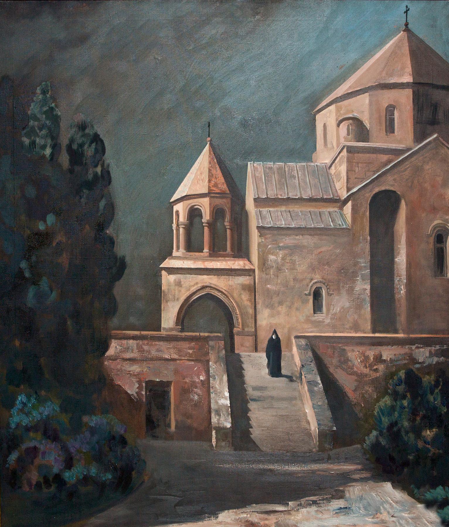 ночь. Церковь Святого Рипсима. Original modern art painting