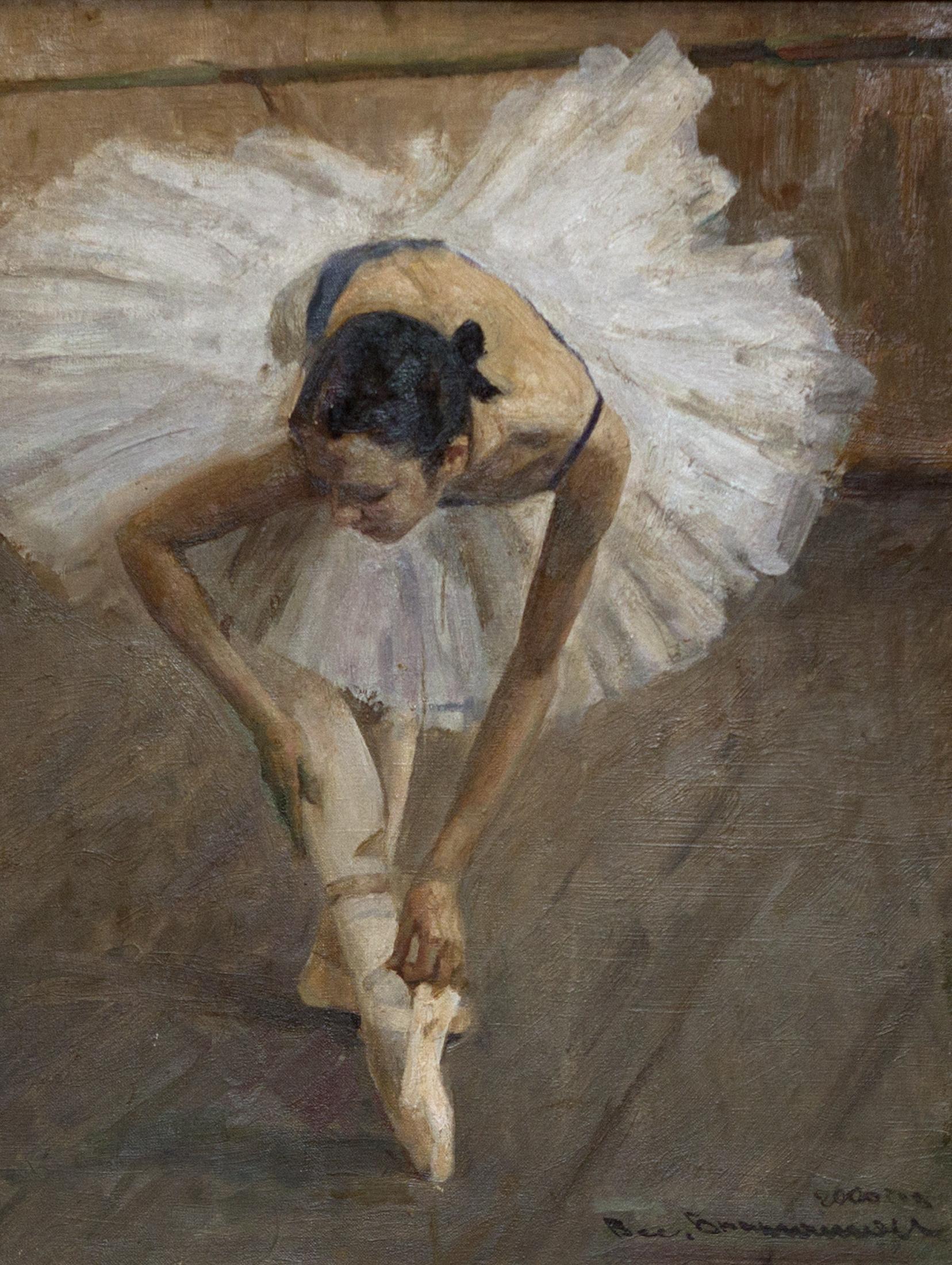 Dancer, correcting her pointes. O. Kucheruk. Original modern art painting