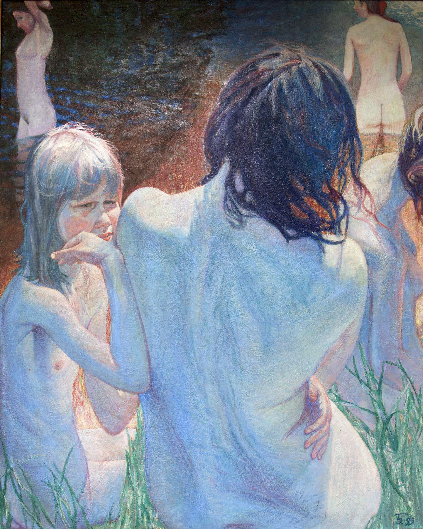 Girls at the river. Original modern art painting