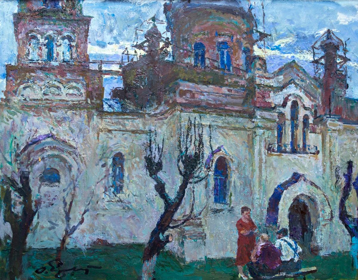 Near the church. Original modern art painting