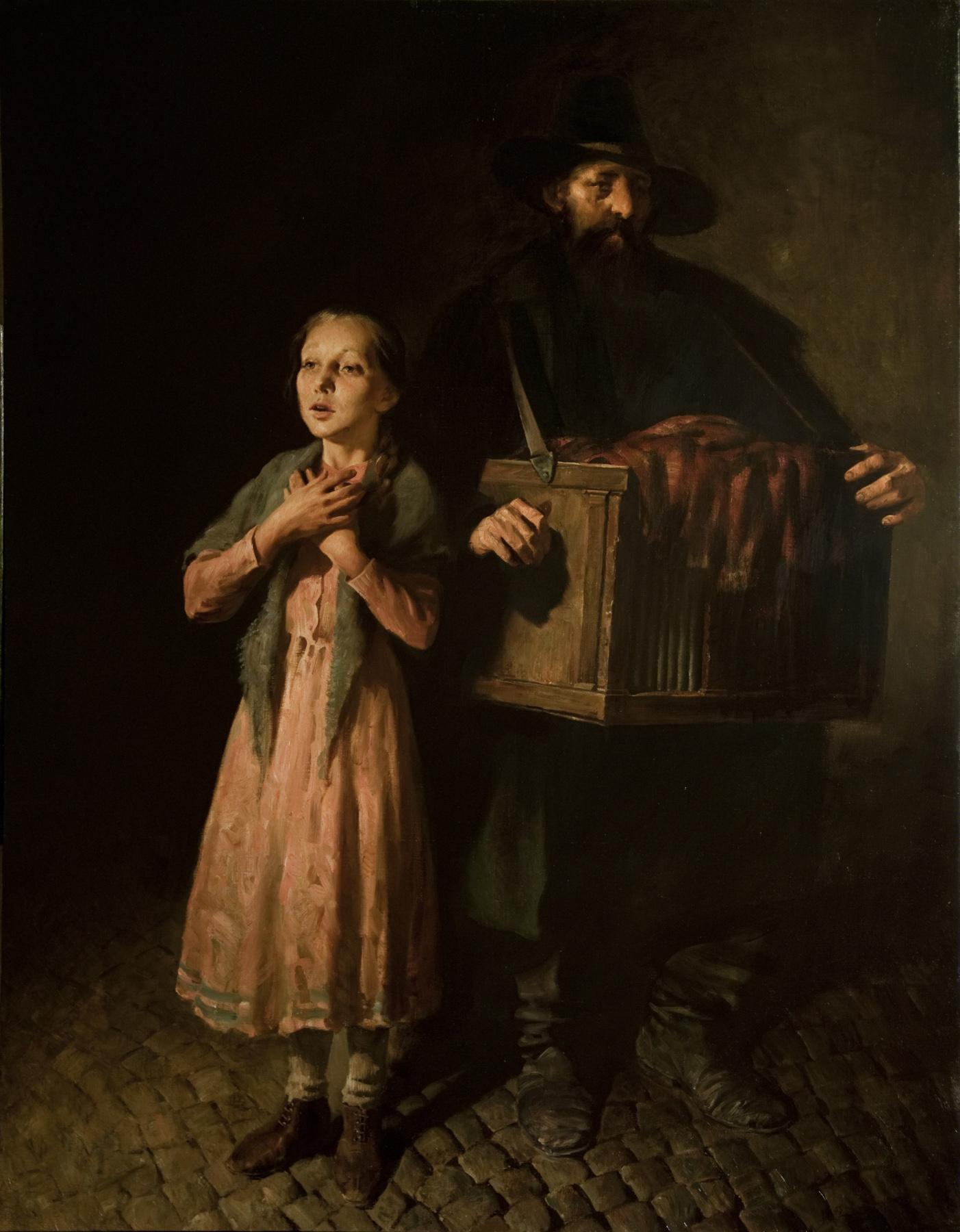Girl and grinder. Original modern art painting
