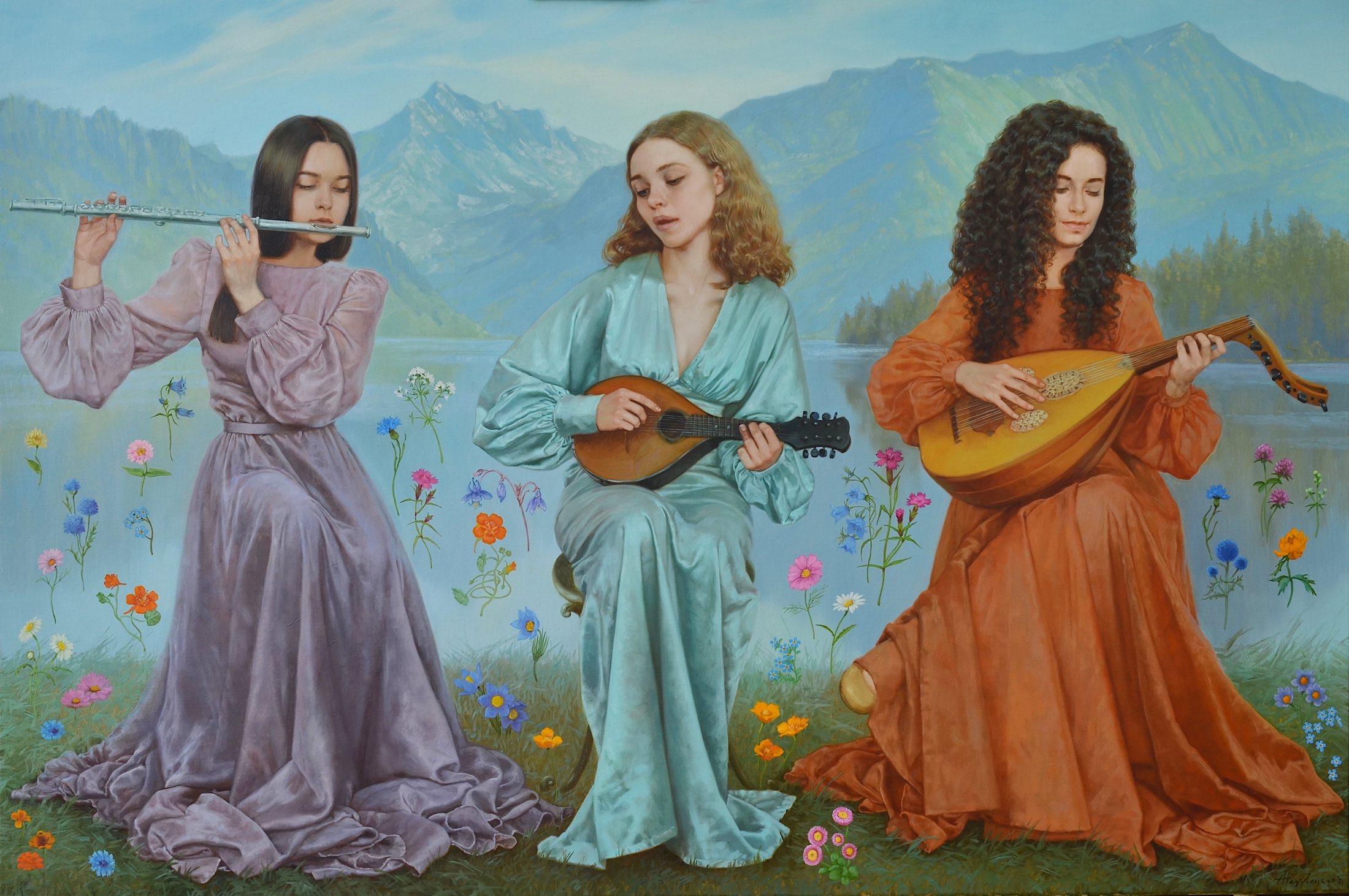 Gentle trio. Original modern art painting