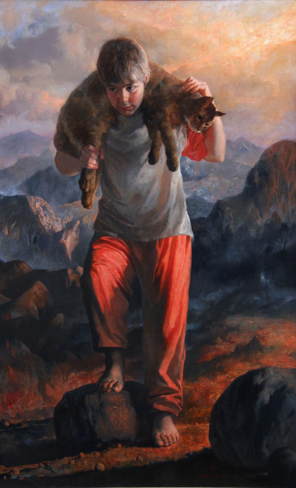 Hercules's feats. The Nemean lion. Original modern art painting