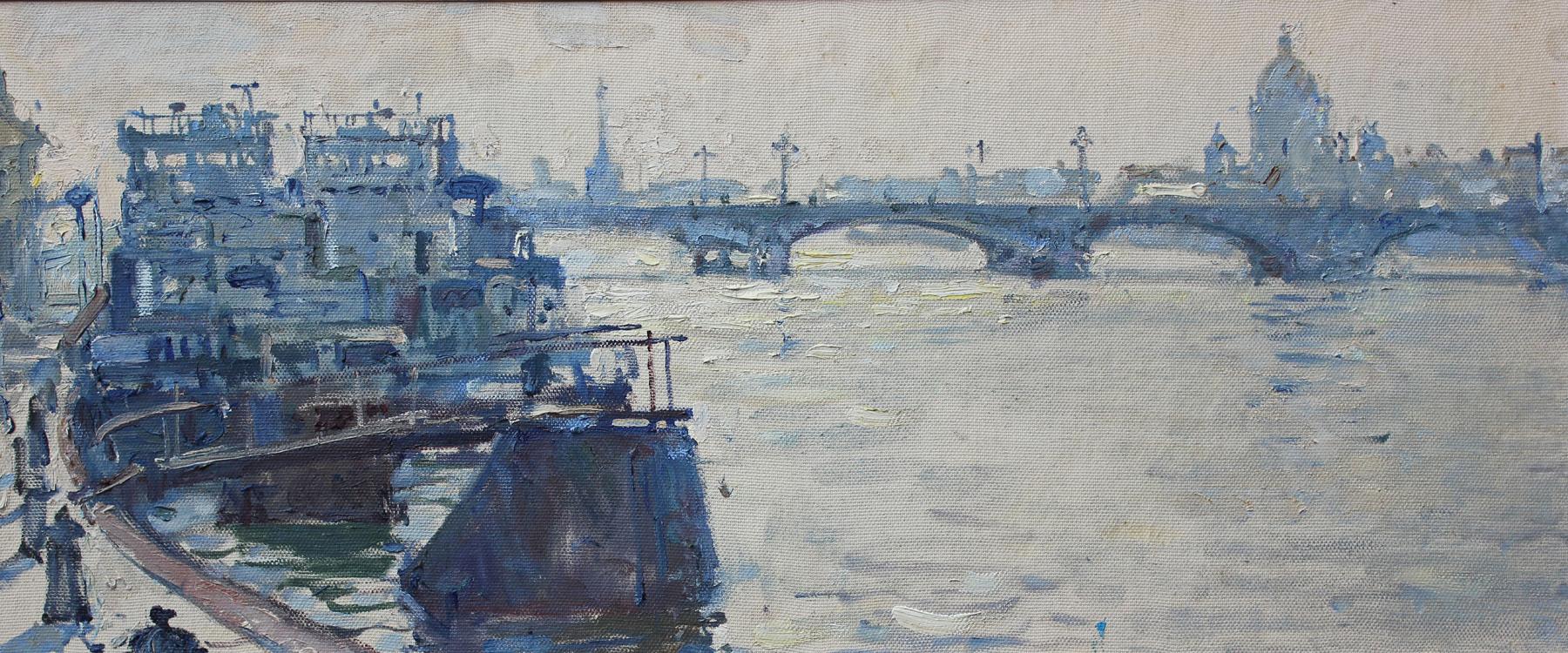 Bridge view. Morning. Original modern art painting