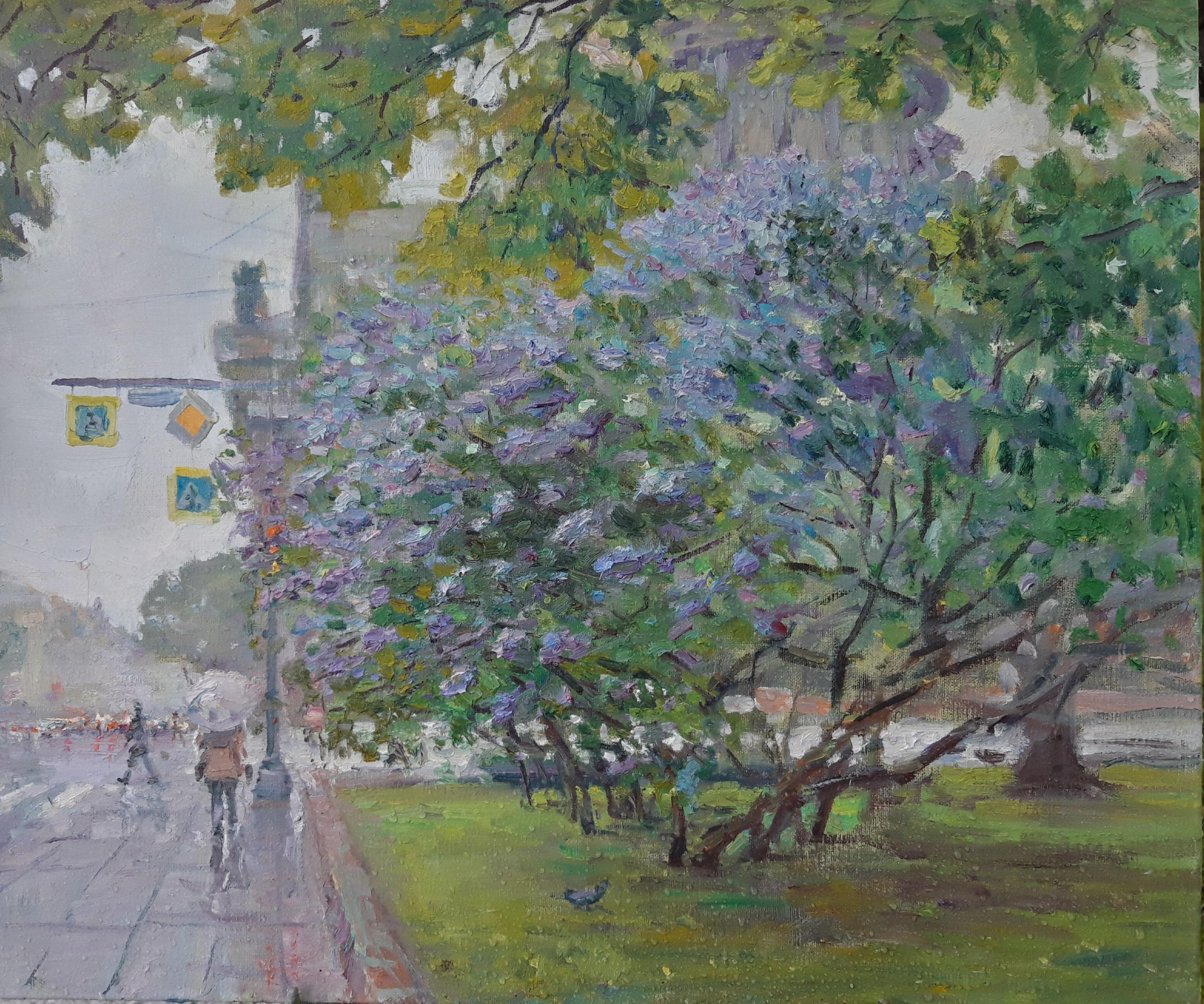 Lilacs near St. Isaac's Cathedral. Original modern art painting