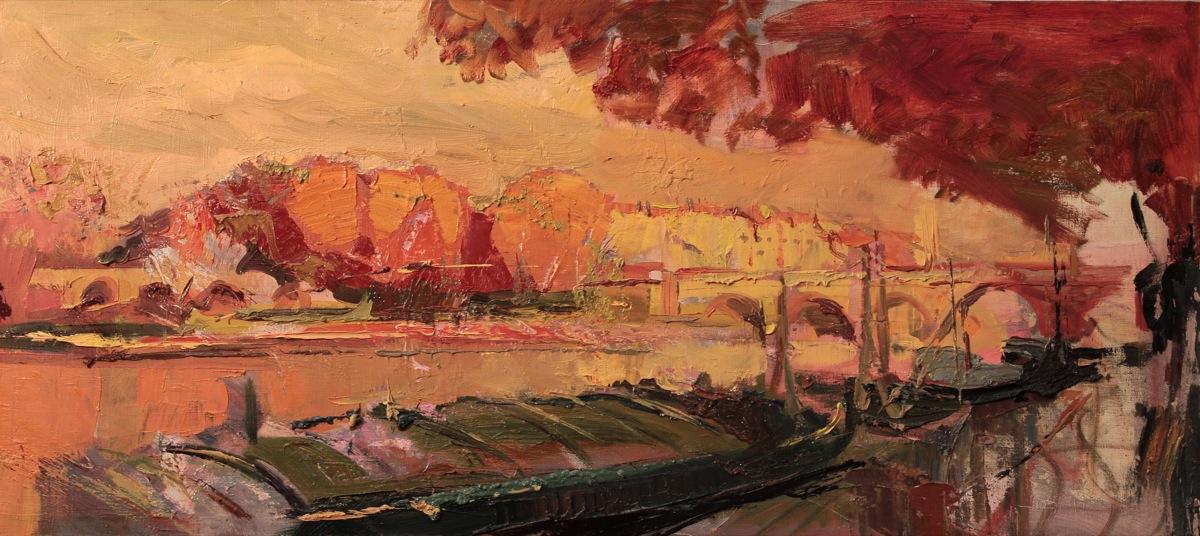 On the Seine embankment. Original modern art painting