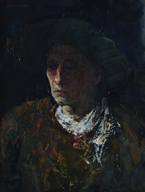 A man in beret. Original modern art painting
